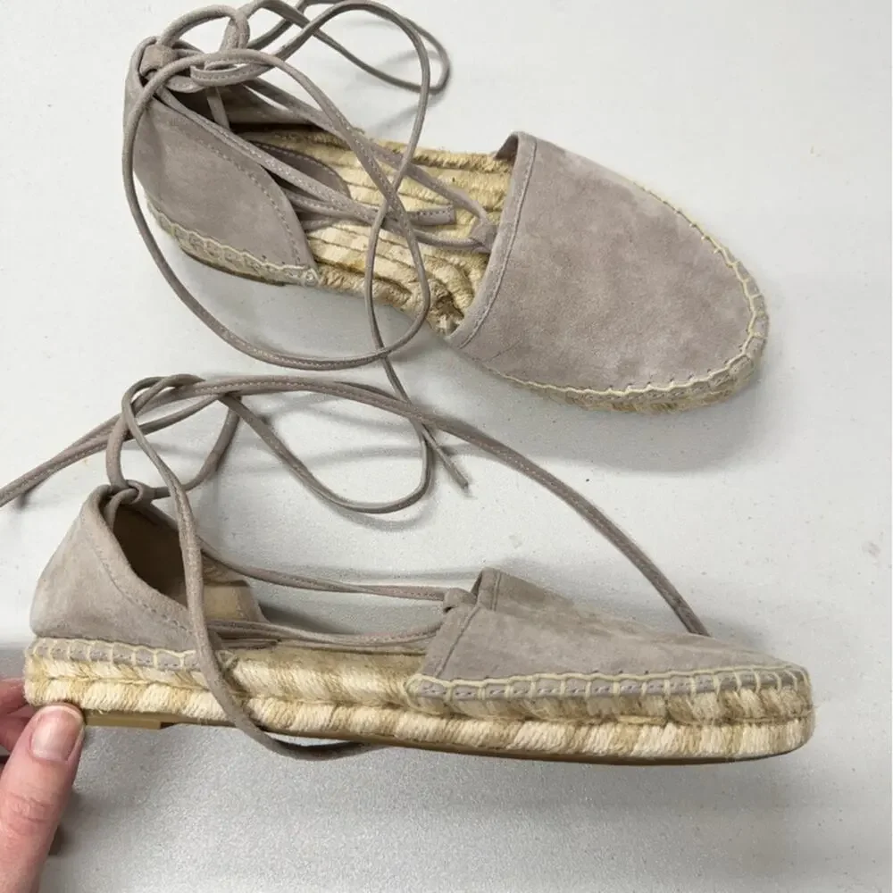 Frye Beige Leather Espadrille Flats Sandals Womens 6.5 Beachy Comfort Lace Up